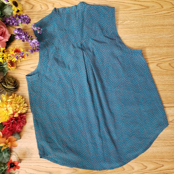 Chloe K Teal Orange Polka Dot Bow Tie Neck Top - Picture 4 of 6